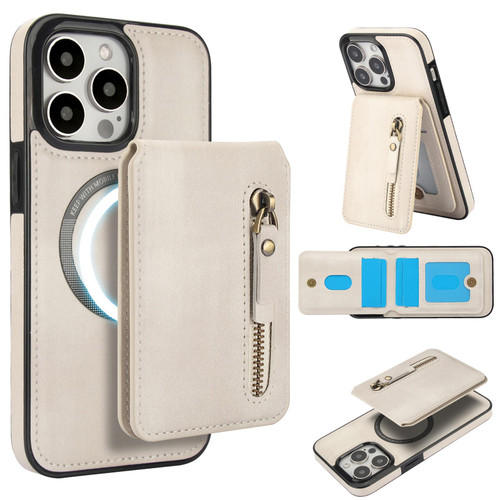 iPhone 12 Pro Max Zipper Wallet Split MagSafe Leather Back Phone Case - White