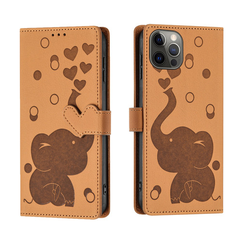 iPhone 12 / 12 Pro Cartoon Elephant Embossed Leather Phone Case - Yellow