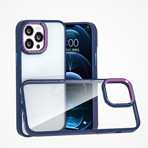 iPhone 12 / 12 Pro Colorful Metal Lens Ring Phone Case - Blue