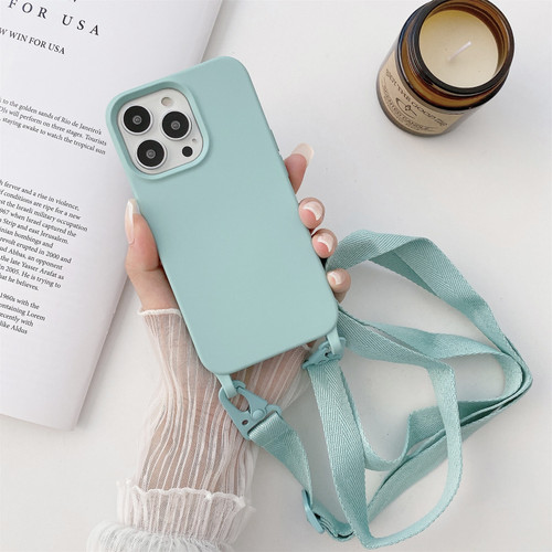 iPhone 12 / 12 Pro Elastic Silicone Protective Case with Wide Neck Lanyard - Sky Blue