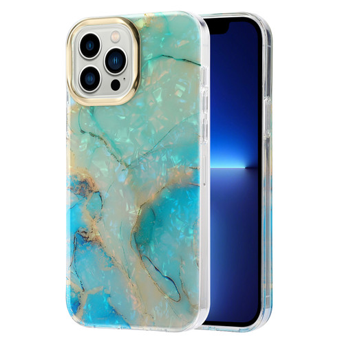iPhone 12 / 12 Pro Electroplating Shell Texture Marble Phone Case - Green B1