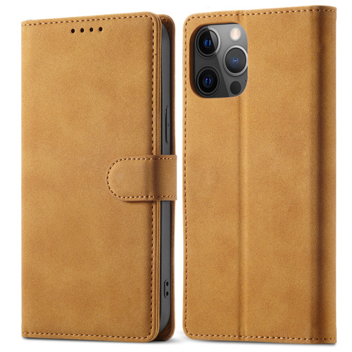 iPhone 12 / 12 Pro Frosted Anti-theft Brush Horizontal Flip Leather Case with Holder & Card Slots & Wallet - Yellow