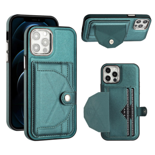 iPhone 12 / 12 Pro Shockproof Leather Phone Case with Card Holder - Green