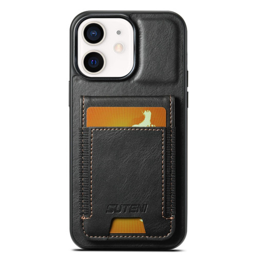 iPhone 12 / 12 Pro Suteni H03 Oil Wax Leather Wallet Stand Back Phone Case - Black
