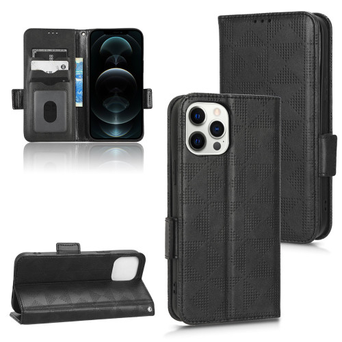 iPhone 12 / 12 Pro Symmetrical Triangle Leather Phone Case - Black