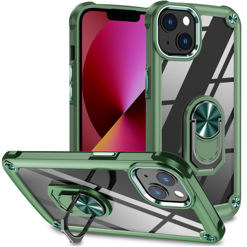 iPhone 12 / 12 Pro TPU + PC Lens Protection Phone Case with Ring Holder - Green
