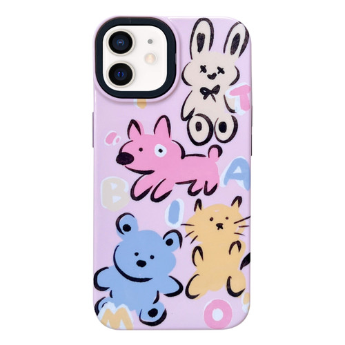 iPhone 12 2 in 1 PC + TPU Shockproof Phone Case - Animal Home Pink