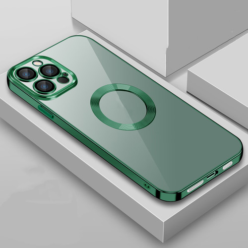 iPhone 12 9D Electroplated Edge Lens Film Clear PC + TPU Shockproof Case - Alpine Green
