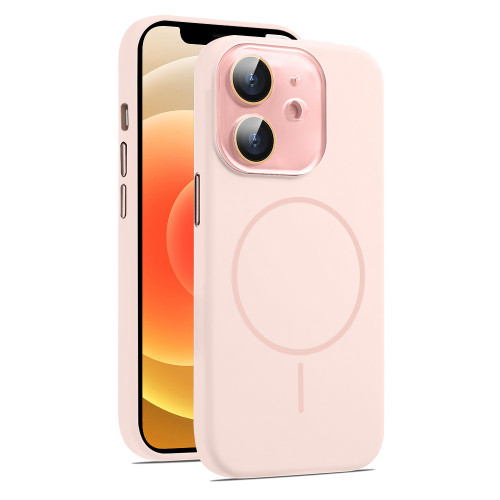 iPhone 12 AG Fine Hole Liquid Silicone MagSafe Magnetic Phone Case - Pink