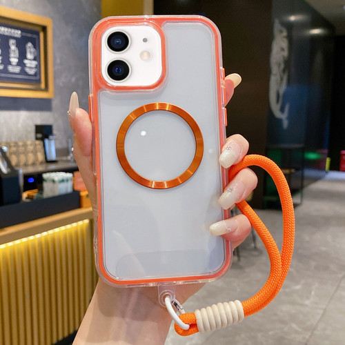 iPhone 12 Airbag 3 in 1 CD Texture MagSafe Phone Case with Strap - Orange