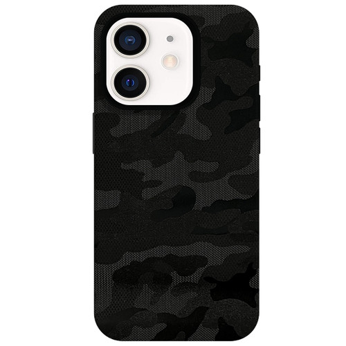 iPhone 12 Camouflage Ice Feel Texture MagSafe PU Hybrid PC Phone Case - Black