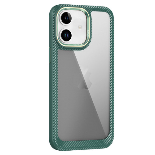 iPhone 12 Carbon Fiber Transparent Back Panel Phone Case - Green