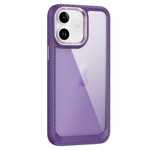 iPhone 12 Carbon Fiber Transparent Back Panel Phone Case - Purple