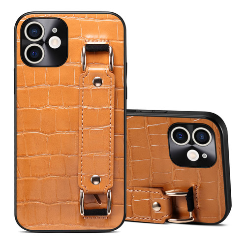 iPhone 12 Crocodile Wristband Wallet Leather Back Cover Phone Case - Brown