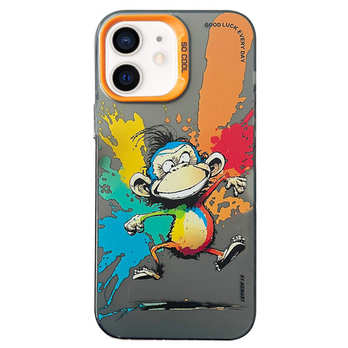 iPhone 12 Double Layer Color Silver Series Animal Oil Painting Phone Case - Jumping Monkey