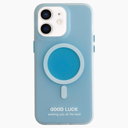 iPhone 12 Double-Layer Frosted IMD Macaron Color MagSafe Phone Case - Blue