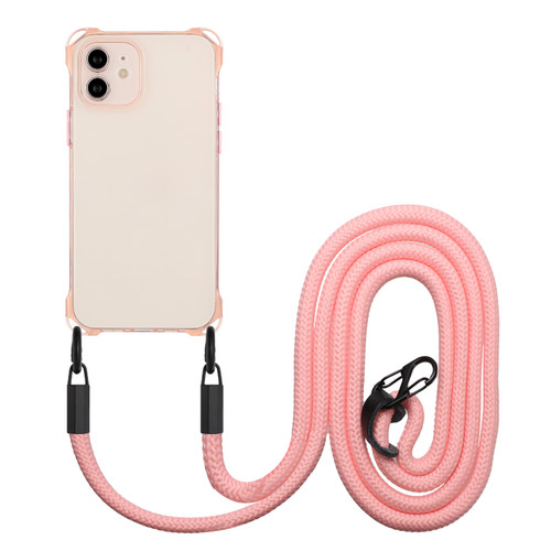iPhone 12 Four-corner Shockproof TPU Phone Case with Lanyard - Pink