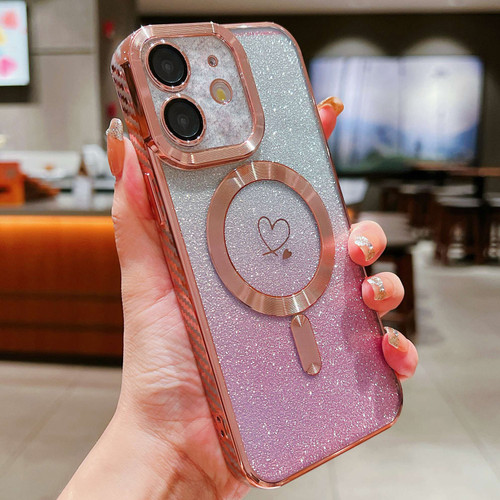 iPhone 12 Loves Gradient Glitter Carbon Fiber Magsafe TPU Phone Case - Pink