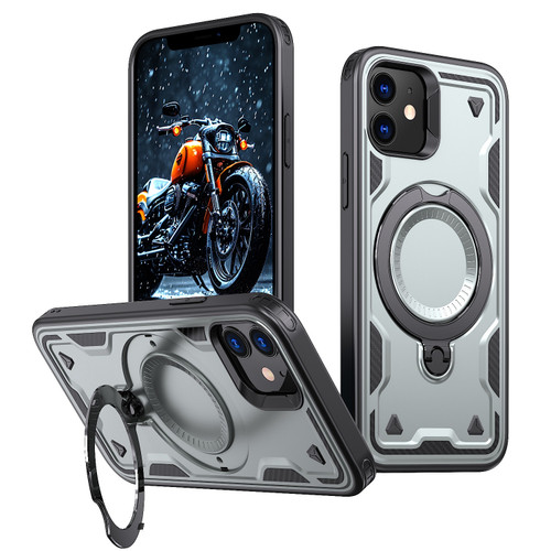 iPhone 12 PC Hybrid TPU Armor MagSafe Ring Holder Phone Case - Grey