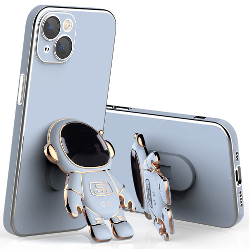 iPhone 12 Plating Astronaut Holder Phone Case with Lens Film - Sierra Blue