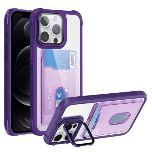 iPhone 12 Pro Card Bag Holder Acrylic Hybrid TPU Phone Case - Purple