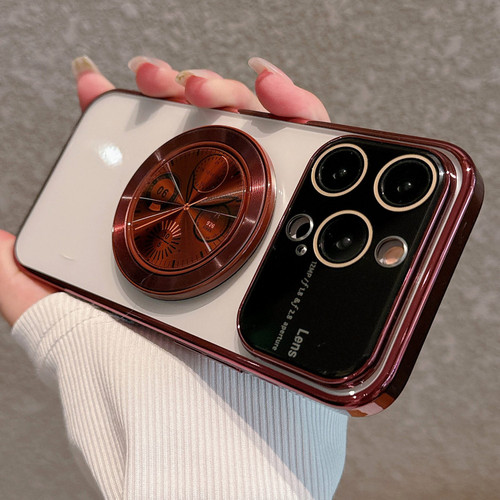 iPhone 12 Pro Electroplated Large Window Bracket PC Phone Case - Red