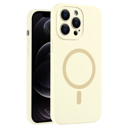 iPhone 12 Pro Fine Hole Pure Color Liquid Silicone MagSafe Phone Case - Antique White