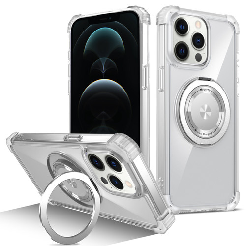 iPhone 12 Pro Gold Shield CD Pattern MagSafe Magnetic Phone Case with Rotating Stand - Transparent