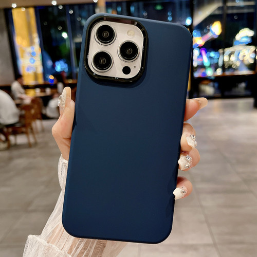 iPhone 12 Pro Metal Liquid Silicone Skin Feel Phone Case - Dark Blue