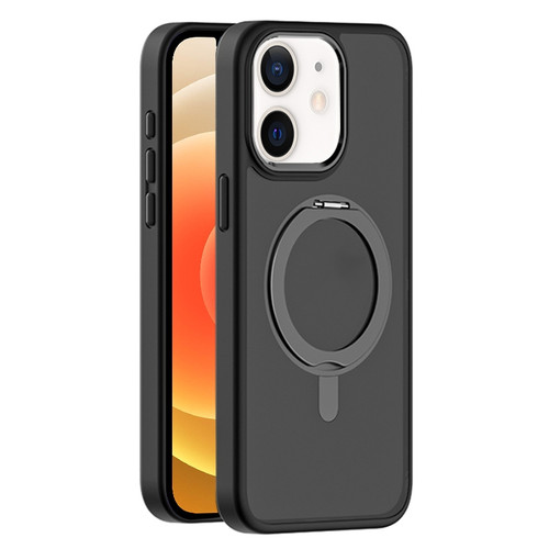 iPhone 12 Skin Feel Frosted MagSafe Magnetic Rotating Holder Phone Case - Black