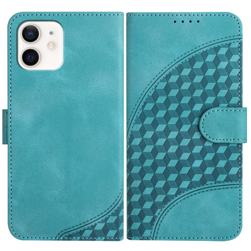 iPhone 12/12 Pro YX0060 Elephant Head Embossed Phone Leather Case with Lanyard - Light Blue