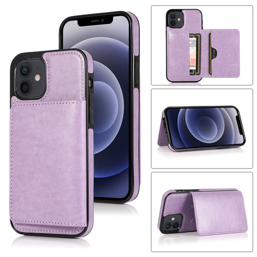 iPhone 12 mini Shockproof PU + TPU Protective Case with Card Slots & Holder - Purple