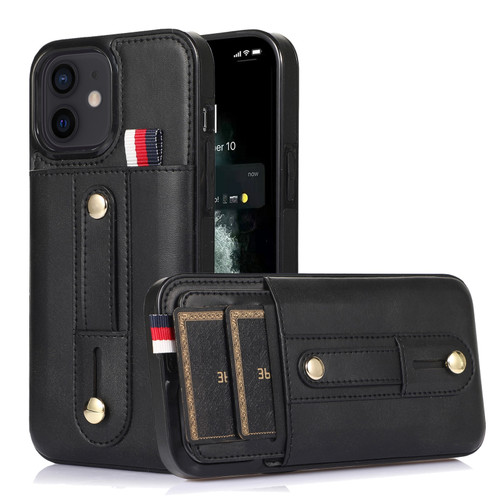 iPhone 12 mini Wristband Kickstand Wallet Leather Phone Case - Black
