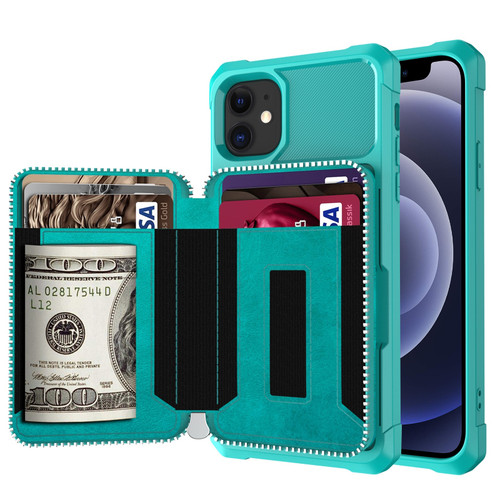 iPhone 12 mini Zipper Wallet Card Bag PU Back Case - Green