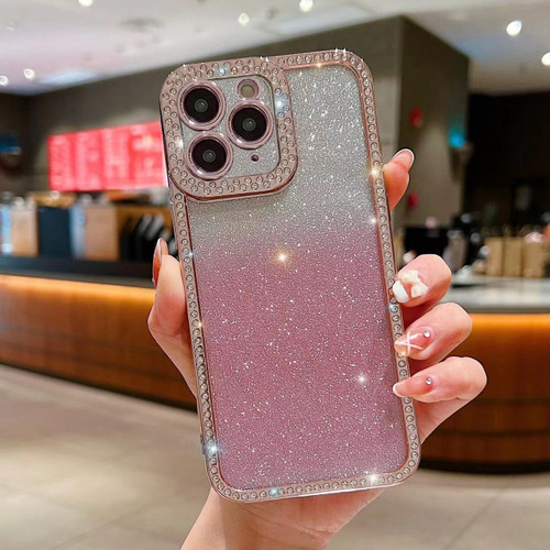 iPhone 11 Pro Max Diamond Gradient Glitter Plated TPU Phone Case - Pink