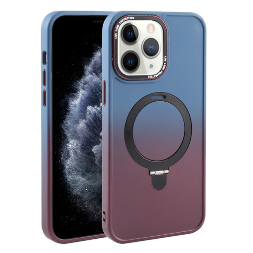 iPhone 11 Pro Max Gradient MagSafe Holder Liquid TPU Hybrid PC Phone Case - Blue Wine Red