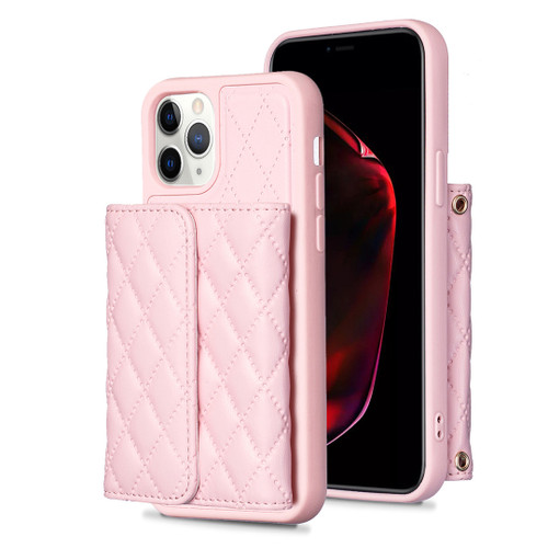 iPhone 11 Pro Max Horizontal Wallet Rhombic Leather Phone Case - Pink