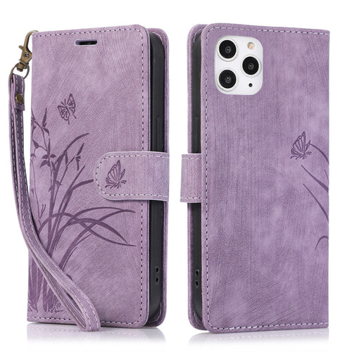 iPhone 11 Pro Max Orchid Butterfly Embossed Leather Phone Case - Purple