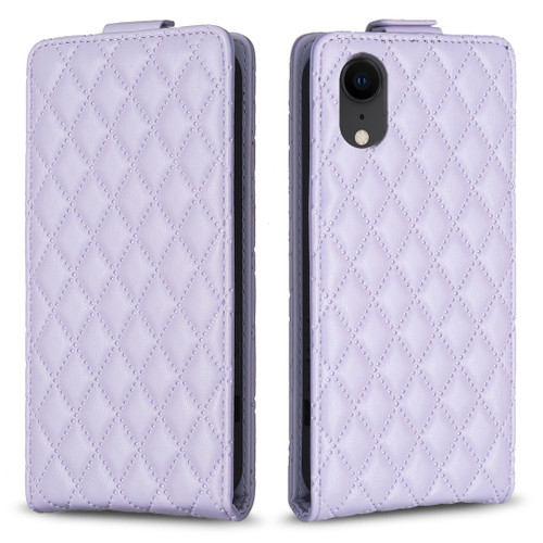 iPhone XR Diamond Lattice Vertical Flip Leather Phone Case - Purple