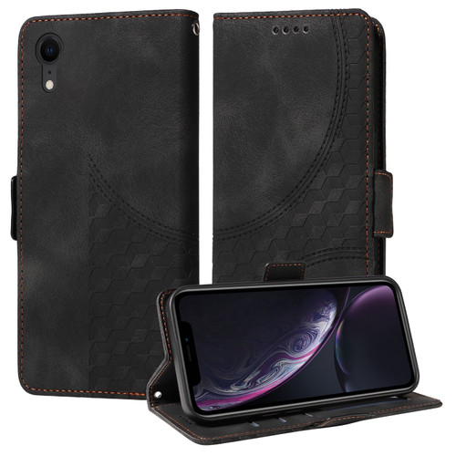 iPhone XR Embossed Rhombus Starry Leather Phone Case - Black