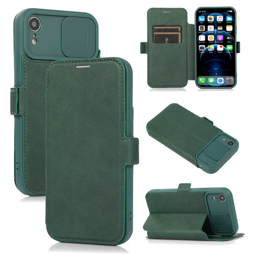 iPhone XR Push Window Double Buckle PU + Silicone Horizontal Flip Leather Case with Holder & Card Slot - Green