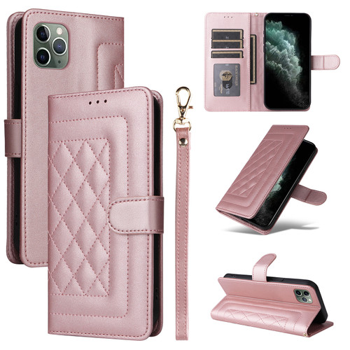 iPhone 11 Pro Diamond Lattice Leather Flip Phone Case - Rose Gold