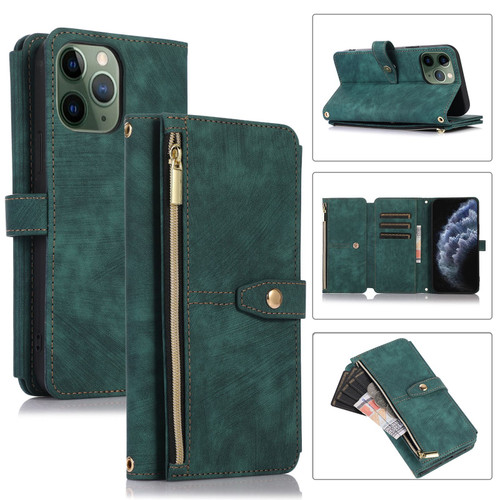 iPhone 11 Pro Dream 9-Card Wallet Zipper Bag Leather Phone Case - Green