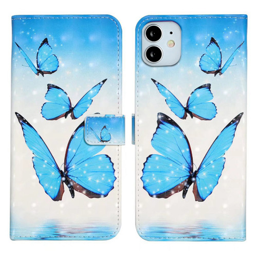 iPhone 11 Pro Oil Embossed 3D Drawing Leather Phone Case - 3 Butterflies