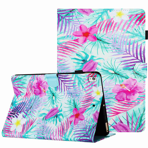 iPad 10.2 2020 / 2019 Painted Pattern Stitching Smart Leather Tablet Case - Bougainvillea