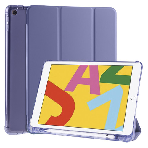 iPad 10.2 2021 / 2020 / 2019 3-folding Horizontal Flip PU Leather + Shockproof TPU Case with Holder & Pen Slot - Lavender Purple