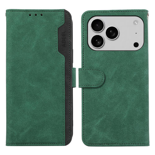 iPhone 17 Pro Max ABEEL Color Block Magnetic RFID Leather Phone Case - Green-Black