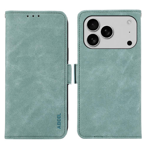 iPhone 17 Pro Max ABEEL Frosted Magnetic RFID Leather Phone Case - Cyan