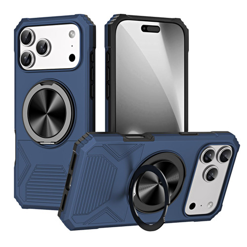 iPhone 17 Pro Max Alloy Rotating Holder MagSafe Shockproof Phone Case - Blue