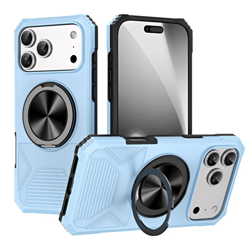 iPhone 17 Pro Max Alloy Rotating Holder MagSafe Shockproof Phone Case - Sky Blue